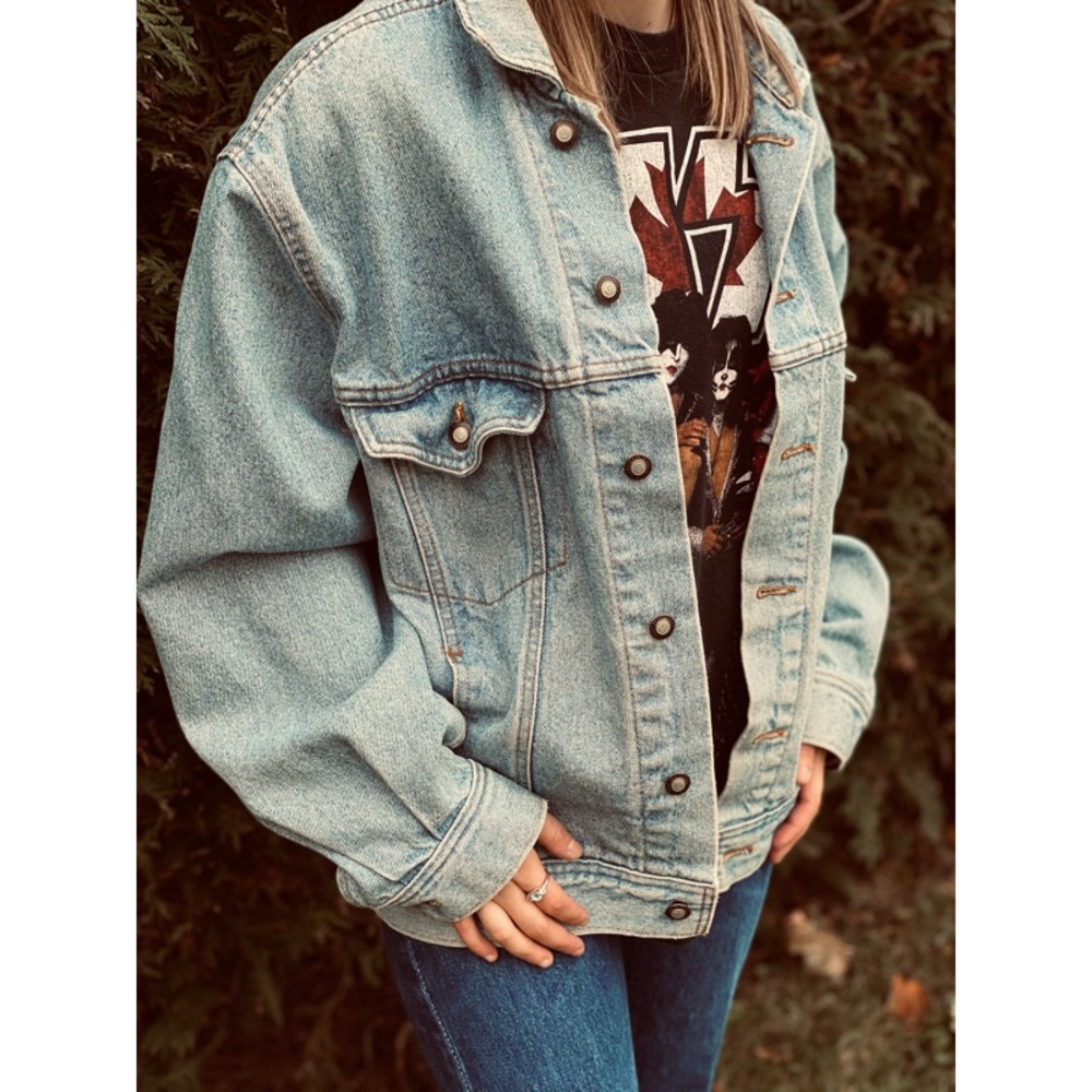 VINTAGE acid wash denim jean jacket size large - Picture 1 of 10